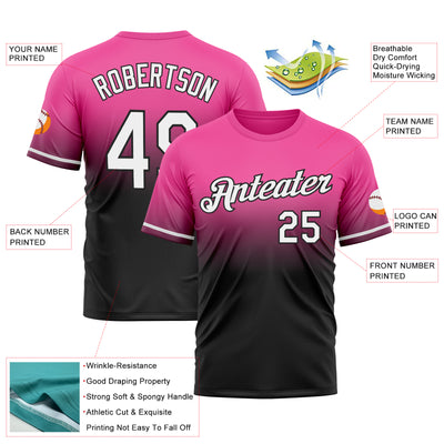 Custom Pink White-Black Fade Fashion Performance T-Shirt