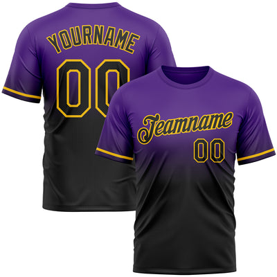 Custom Purple Black-Yellow Fade Fashion Performance T-Shirt