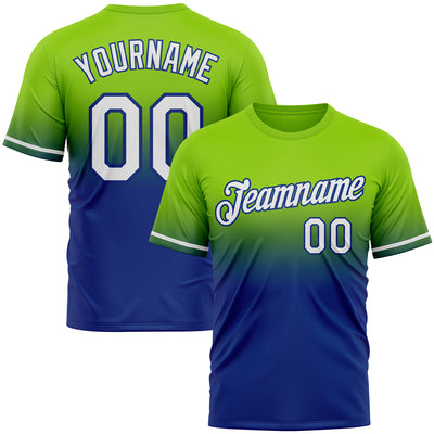Custom Neon Green White-Royal Fade Fashion Performance T-Shirt