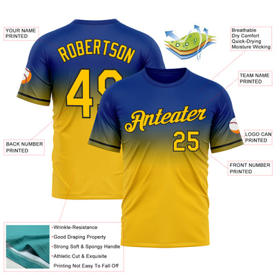 Custom Royal Yellow-Black Fade Fashion Performance T-Shirt