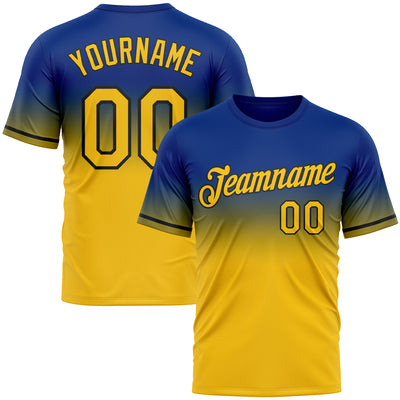 Custom Royal Yellow-Black Fade Fashion Performance T-Shirt