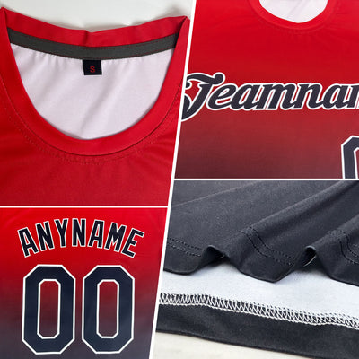 Custom Red Navy-White Fade Fashion Performance T-Shirt