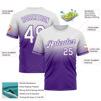 Custom White Purple Fade Fashion Performance T-Shirt