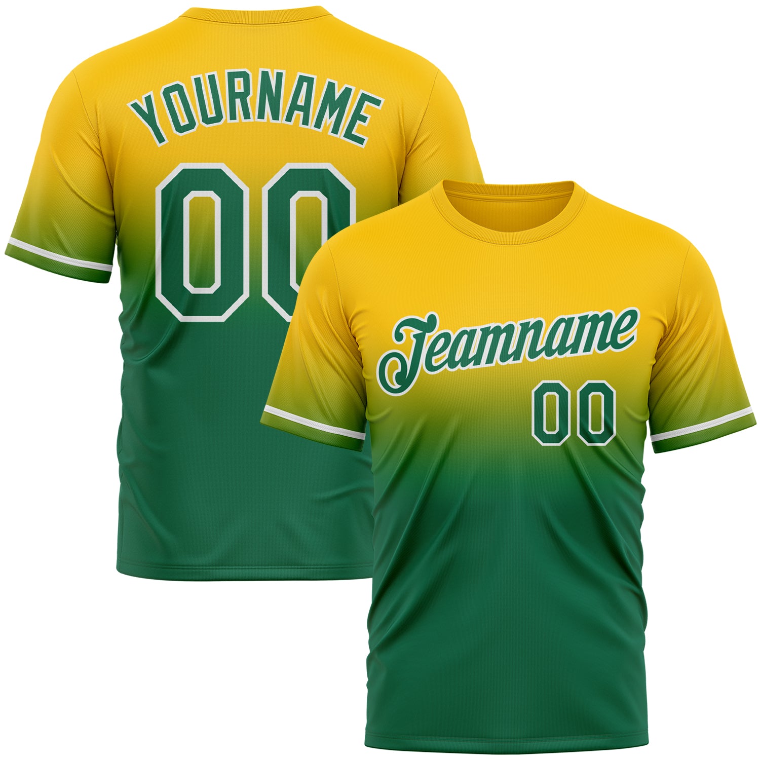 Custom Yellow Kelly Green-White Fade Fashion Performance T-Shirt