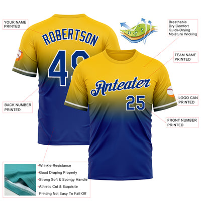 Custom Yellow Royal-White Fade Fashion Performance T-Shirt