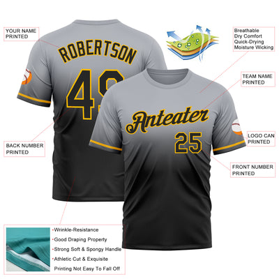 Custom Gray Black-Gold Fade Fashion Performance T-Shirt