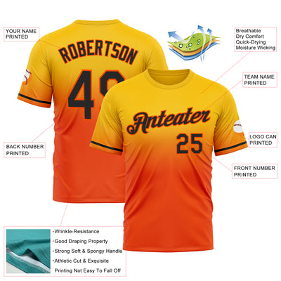 Custom Yellow Black-Orange Fade Fashion Performance T-Shirt