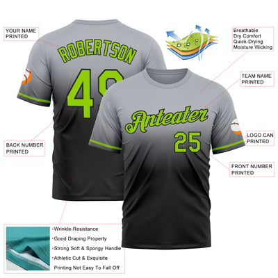 Custom Gray Neon Green-Black Fade Fashion Performance T-Shirt
