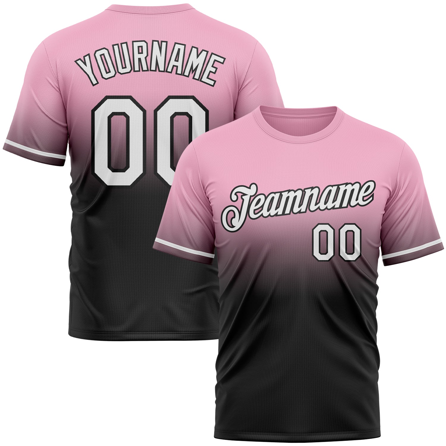 Custom Light Pink White-Black Fade Fashion Performance T-Shirt