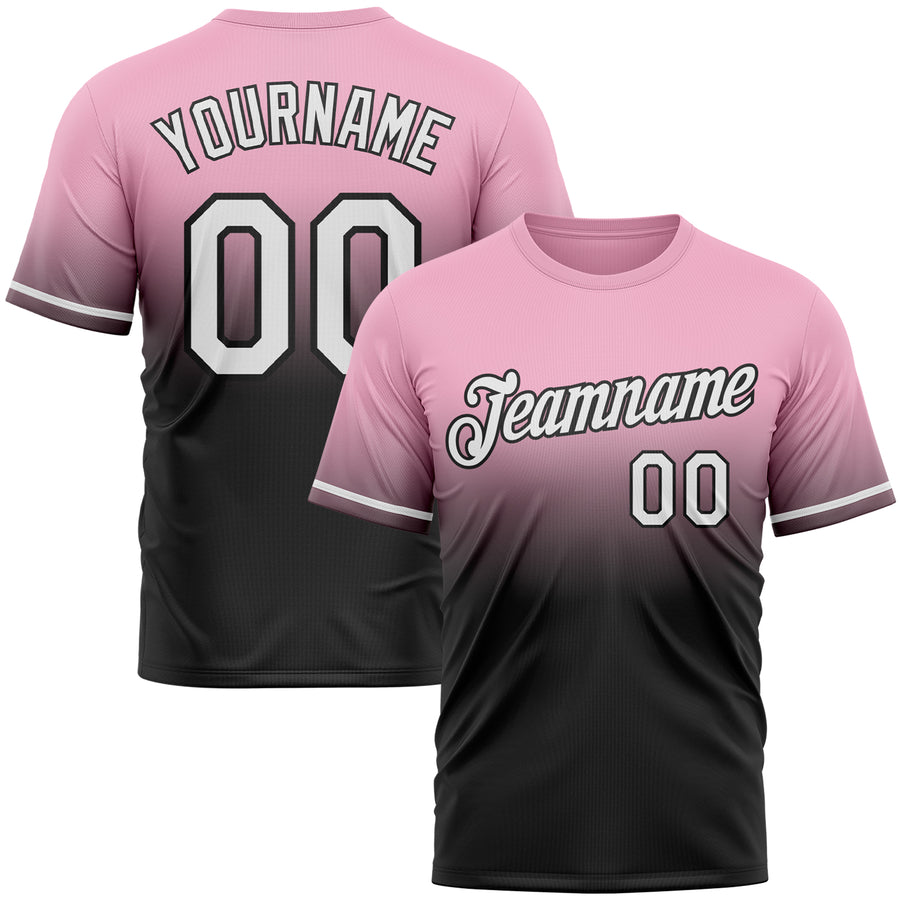 Custom Light Pink White-Black Fade Fashion Performance T-Shirt