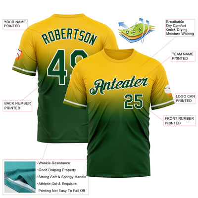 Custom Yellow Green-White Fade Fashion Performance T-Shirt
