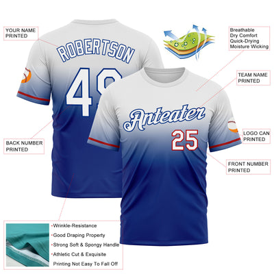 Custom White Royal-Red Fade Fashion Performance T-Shirt