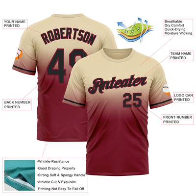 Custom Cream Black-Crimson Fade Fashion Performance T-Shirt