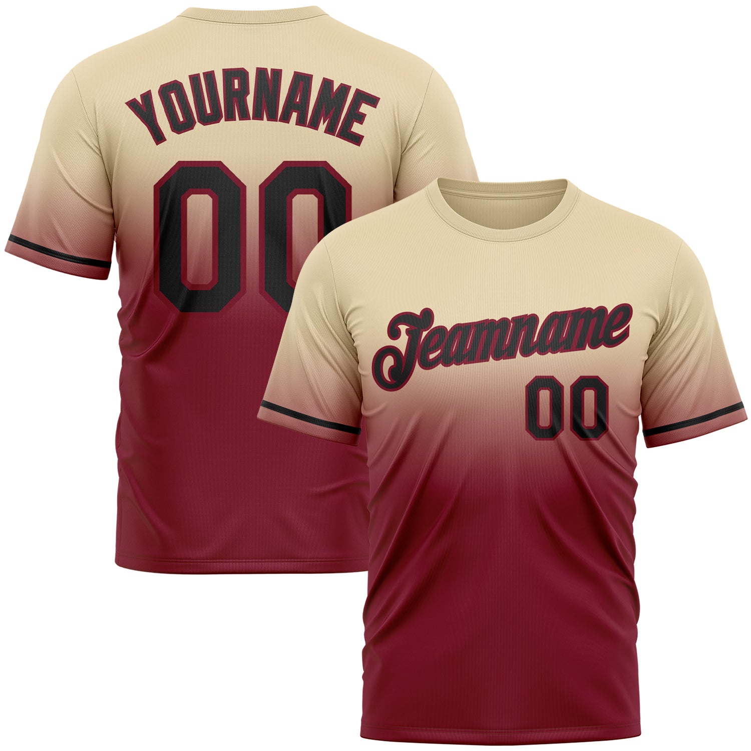 Custom Cream Black-Crimson Fade Fashion Performance T-Shirt