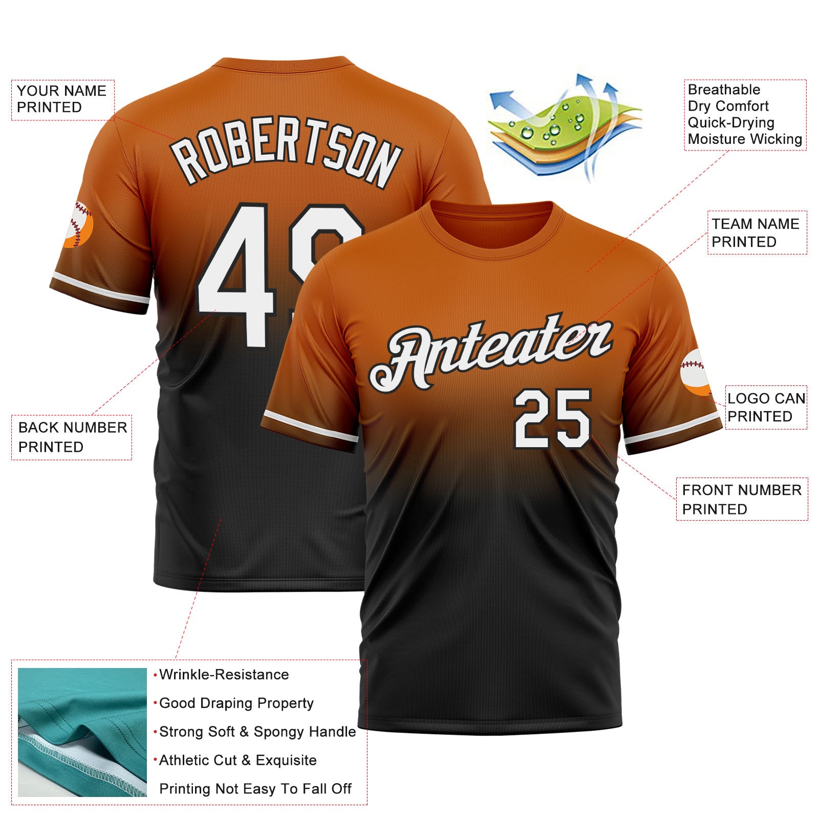 Custom Texas Orange White-Black Fade Fashion Performance T-Shirt