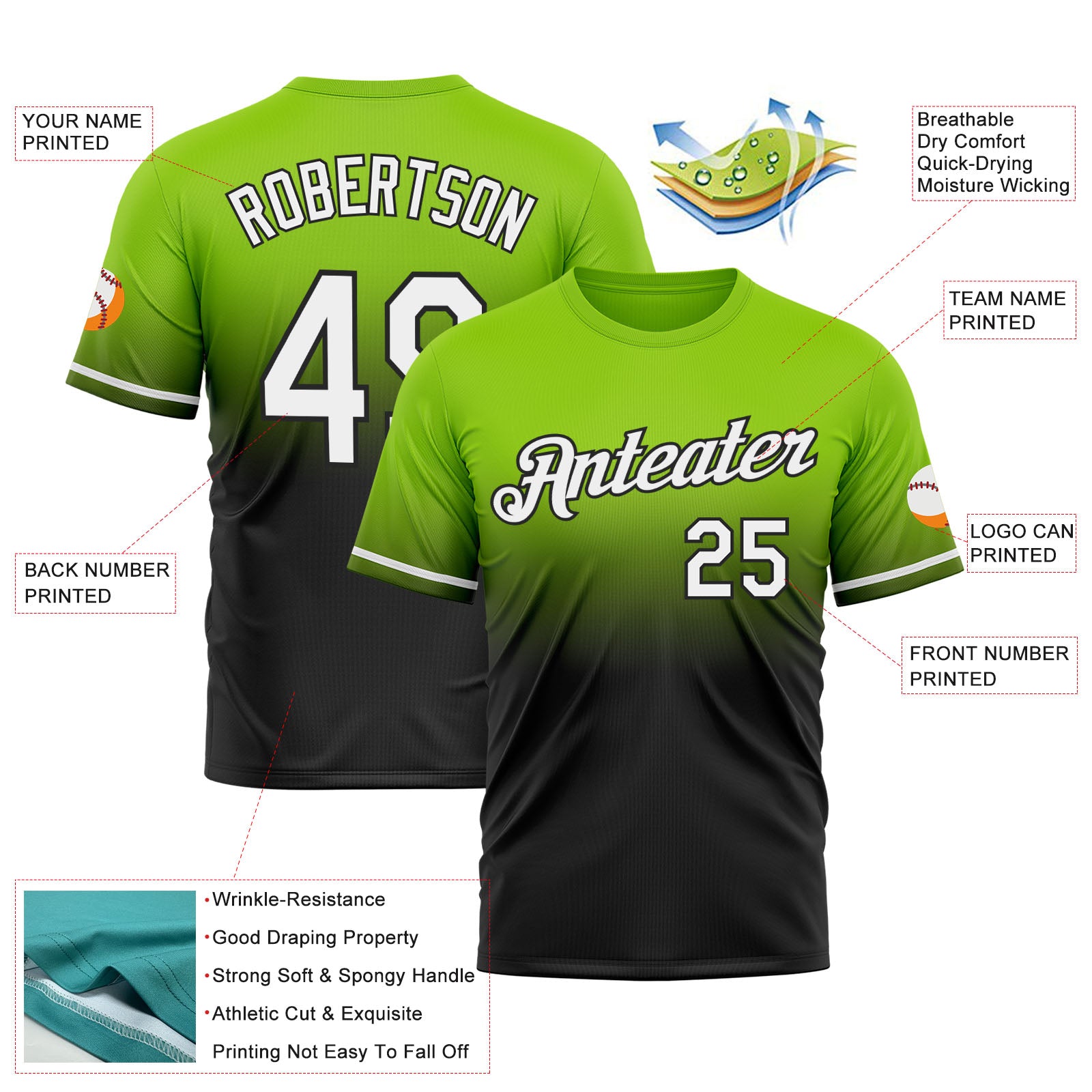 Custom Neon Green White-Black Fade Fashion Performance T-Shirt