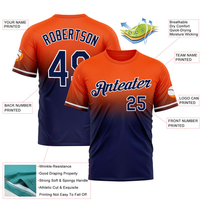 Custom Orange Navy-White Fade Fashion Performance T-Shirt