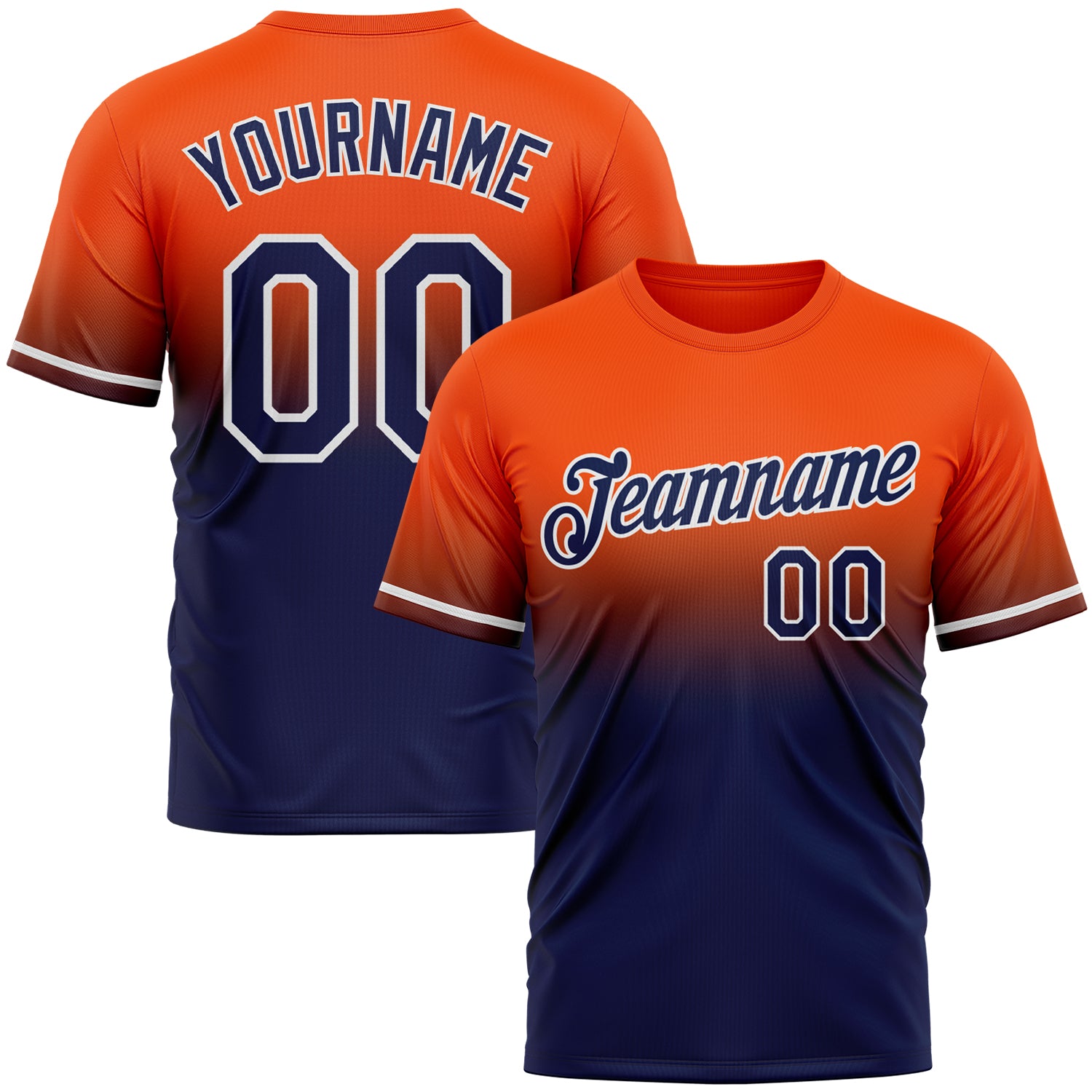 Custom Orange Navy-White Fade Fashion Performance T-Shirt
