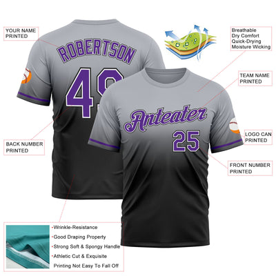 Custom Gray Purple-Black Fade Fashion Performance T-Shirt