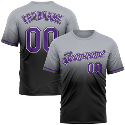 Custom Gray Purple-Black Fade Fashion Performance T-Shirt
