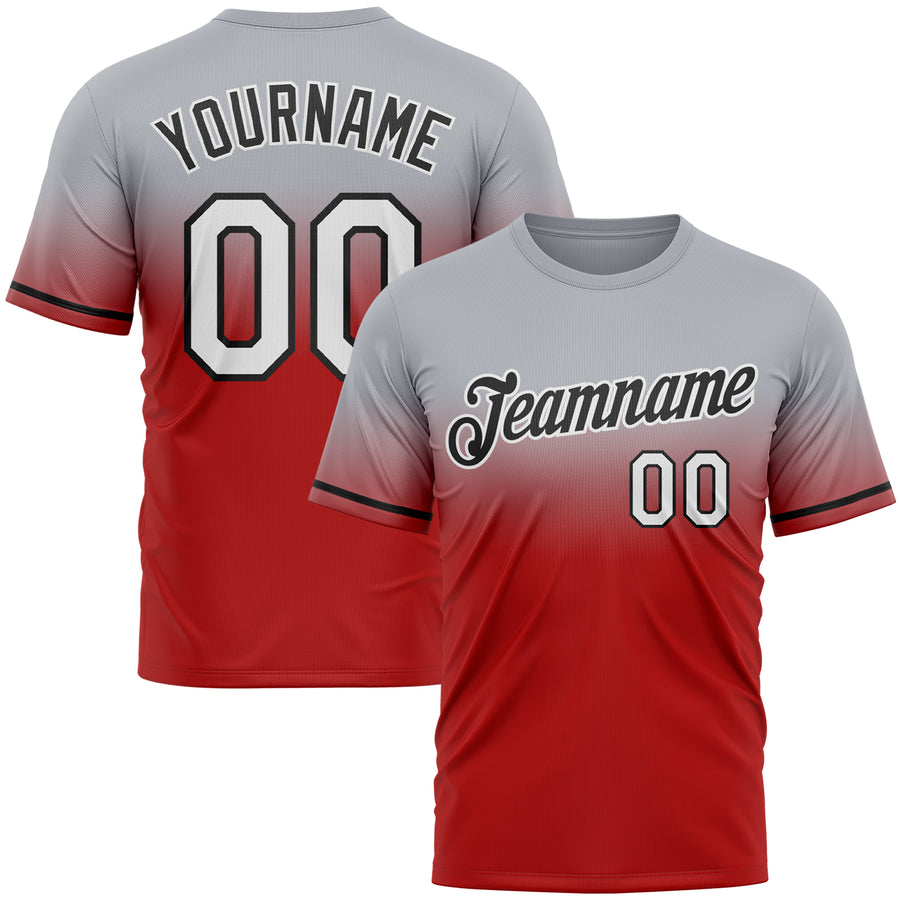 Custom Gray Red-Black Fade Fashion Performance T-Shirt