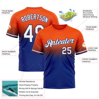 Custom Orange White-Royal Fade Fashion Performance T-Shirt