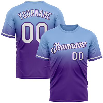 Custom Light Blue White-Purple Fade Fashion Performance T-Shirt