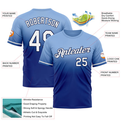 Custom Light Blue Royal-Navy Fade Fashion Performance T-Shirt