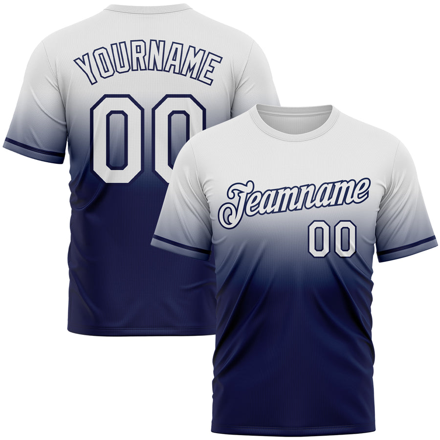 Custom White Navy Fade Fashion Performance T-Shirt