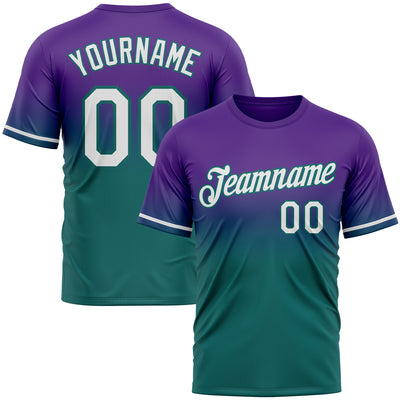 Custom Purple White-Teal Fade Fashion Performance T-Shirt