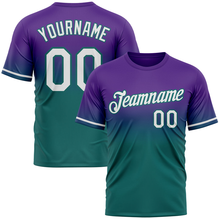 Custom Purple White-Teal Fade Fashion Performance T-Shirt