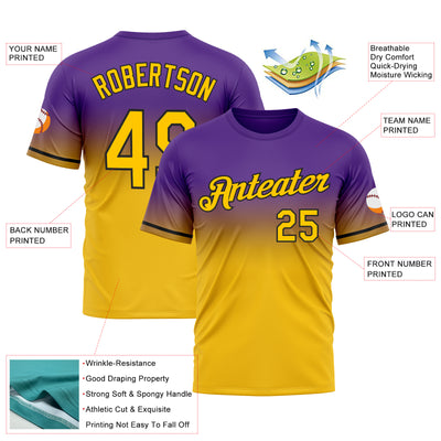 Custom Purple Yellow-Black Fade Fashion Performance T-Shirt