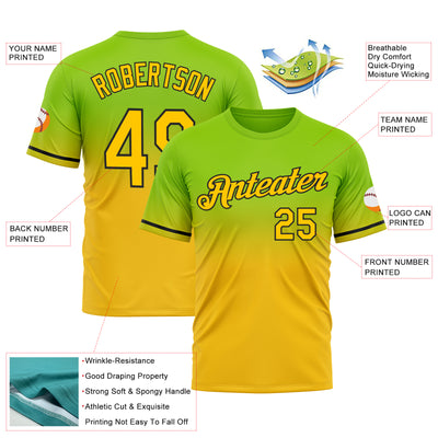 Custom Neon Green Yellow-Black Fade Fashion Performance T-Shirt