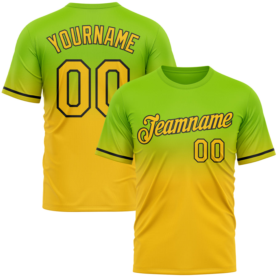 Custom Neon Green Yellow-Black Fade Fashion Performance T-Shirt