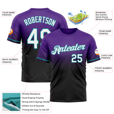 Custom Purple Black-Teal Fade Fashion Performance T-Shirt