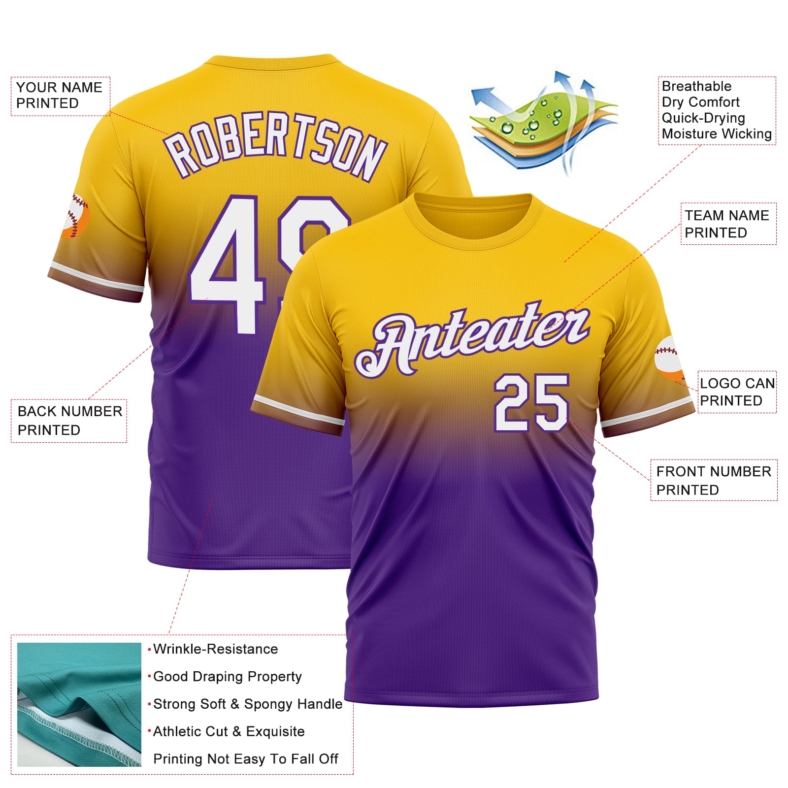 Custom Yellow White-Purple Fade Fashion Performance T-Shirt