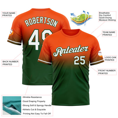 Custom Orange White-Green Fade Fashion Performance T-Shirt