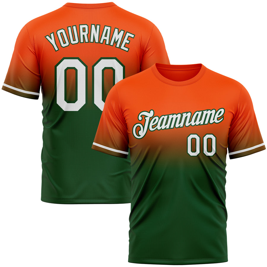 Custom Orange White-Green Fade Fashion Performance T-Shirt