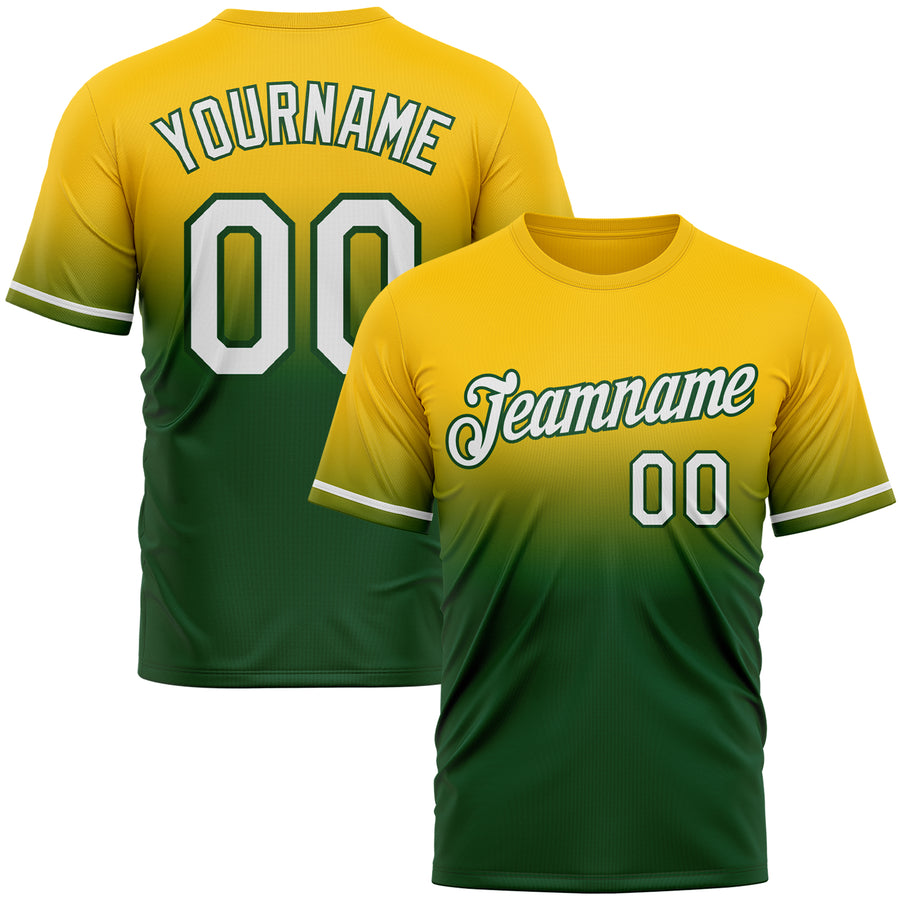 Custom Yellow White-Green Fade Fashion Performance T-Shirt
