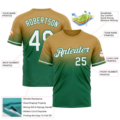 Custom Old Gold White-Kelly Green Fade Fashion Performance T-Shirt