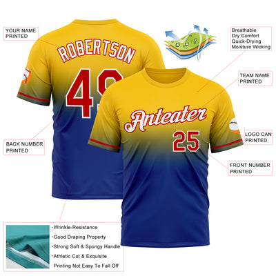 Custom Yellow Red-Royal Fade Fashion Performance T-Shirt