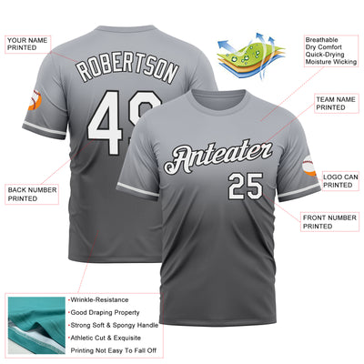 Custom Gray Steel Gray-Black Fade Fashion Performance T-Shirt