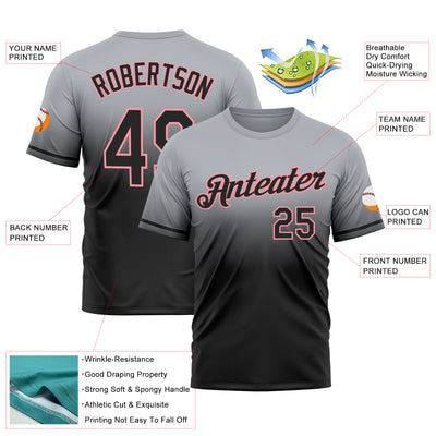 Custom Gray Black-Medium Pink Fade Fashion Performance T-Shirt