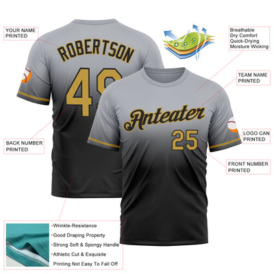 Custom Gray Old Gold-Black Fade Fashion Performance T-Shirt