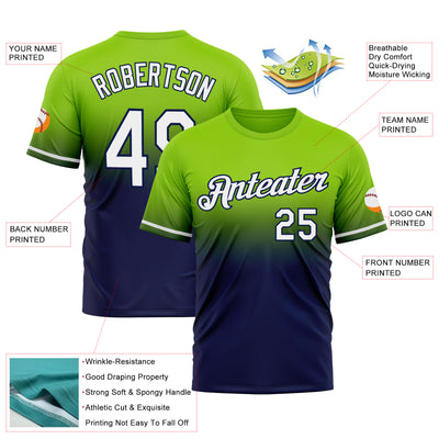 Custom Neon Green White-Navy Fade Fashion Performance T-Shirt