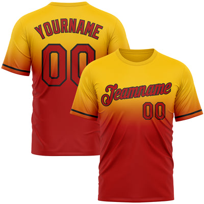 Custom Yellow Red-Black Fade Fashion Performance T-Shirt