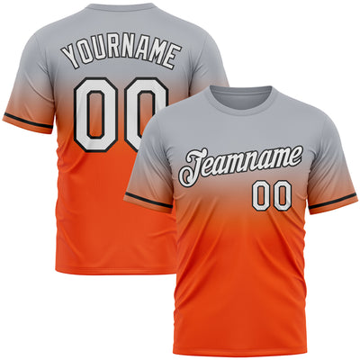Custom Gray Orange-Black Fade Fashion Performance T-Shirt