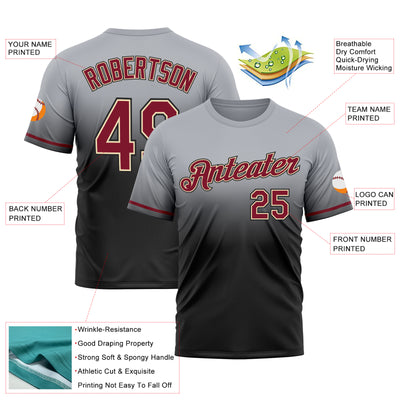 Custom Gray Crimson Black-Cream Fade Fashion Performance T-Shirt