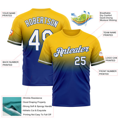 Custom Yellow White-Royal Fade Fashion Performance T-Shirt
