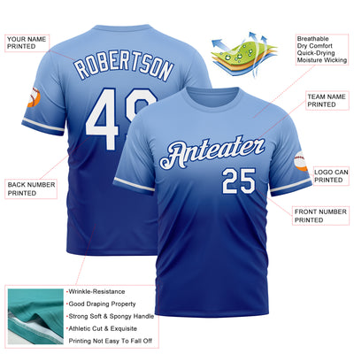 Custom Light Blue White-Royal Fade Fashion Performance T-Shirt